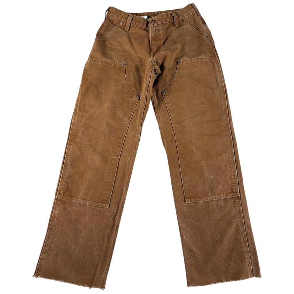 Carhartt Double Knee Pants Womens 4x32 Brown Durable Workwear Distressed Outdoor